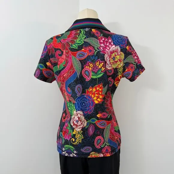 Johnny Was Bee Active Polo Top T-Shirt Short Sleeve Multi-Color Print M - Picture 4 of 8